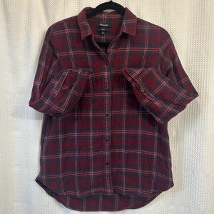 🖤❤️Madewell Burgundy and Navy Plaid Women's Classic Flannel Shirt Size Medium🖤💚